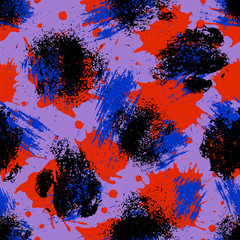 Vector seamless pattern with inc splash, blots, smudge and brush strokes. Grunge template for web background, prints, wallpaper, surface, wrapping, elements for design.