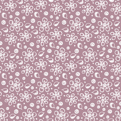 Seamless vector hand drawn floral pattern. background with flowers, leaves. Decorative cute graphic line drawing illustration Print for wrapping, background, fabric, decor, textile surface