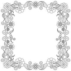Monochrome flowering frame hand drawn stock vector illustration