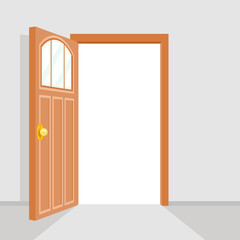 Open Door House Background Flat Design Isolated Vector Illustration