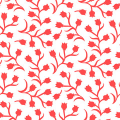 Ditsy floral pattern with small red tulips