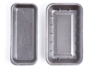 Two black empty food tray isolated on white background