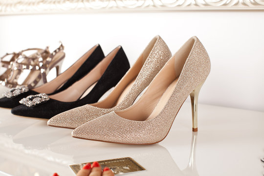 Elegant women high-heeled shoes.