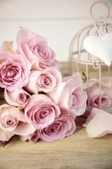 Grußkarte - rosa Rosenstrauß - Nostalgisch 