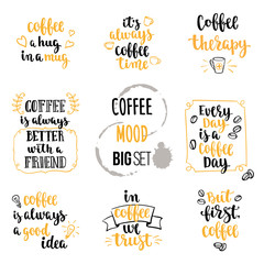 Handwritten brush ink lettering. Hand drawn design elements and beverage quotes. Vector illustration for your design on white background.