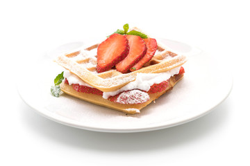 waffle with strawberry on white