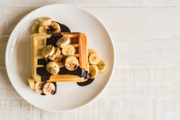 banana waffle with chocolate