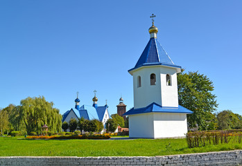 View of a belltower and church in honor of an icon of the Mother of God 