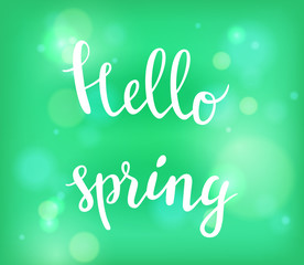 Naklejka na ściany i meble Hello spring poster with handwritten guote. Vector illustration with lettering