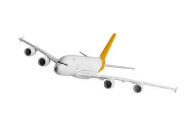 Airplane model with yellow color on tail isolated on white background