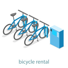 Isometric flat 3D isolated vector cutaway interior bicycle rental