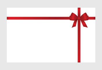 Gift Card With Red Ribbon And A Bow on white background.  Gift Voucher Template.  Vector image.