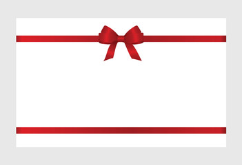 Gift Card With Red Ribbon And A Bow on white background.  Gift Voucher Template.  Vector image.