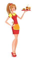 Waitress girl, burger menu