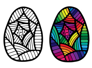 Hand drawn colorful Easter egg with abstract pattern for coloring book