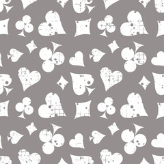 Seamless vector abstract pattern background with icons of playings cards Grunge texture with attrition, cracks and ambrosia. Old style design Graphic illustration. Series of Gaming, Gambling Patterns