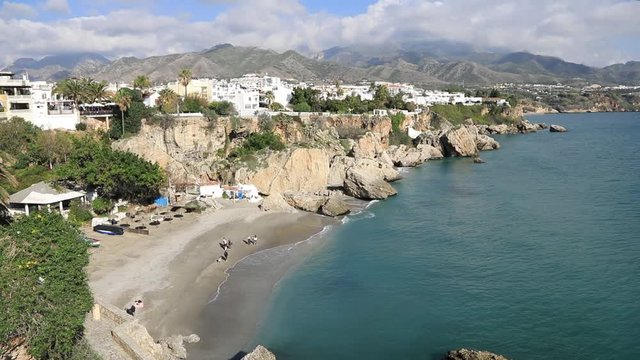 View from balcon de Europa on Nerja beach, Nerja, Andalusia, Spain
