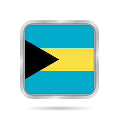 flag of Bahamas, shiny metallic gray square button