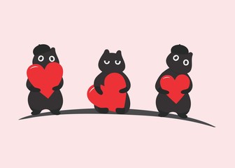 Cute squirrels with hearts in different emotions.