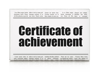 Learning concept: newspaper headline Certificate of Achievement