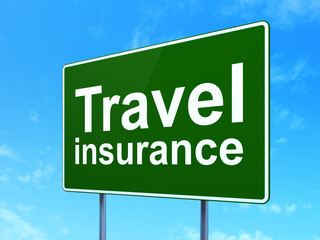 Insurance concept: Travel Insurance on road sign background