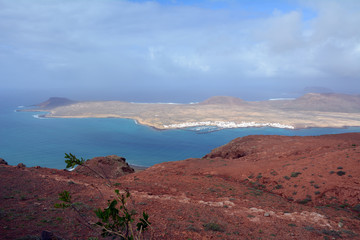 Landscape over Island La Graciosa taken from north of Lanzarote. Canary Islands. Spain.