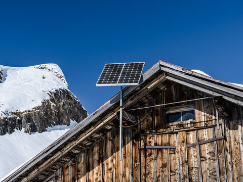 Remote solar panel in Swiss mountains