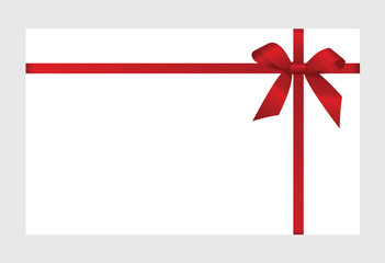 Gift Card With Red Ribbon And A Bow on white background.  Gift Voucher Template.  Vector image.