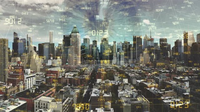 Cityscape and database connection concept 4K animation