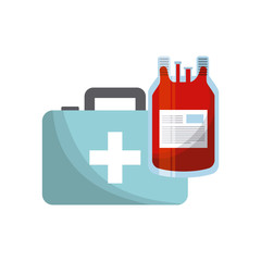 Fototapeta premium first aid briefcase and blood bag over white background. colorful design. vector illustration