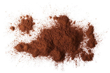 pile cocoa powder isolated on white background