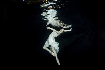 Young female ballet dancer dancing underwater