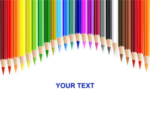 Colour pencils, rainbow curtain background. Vector