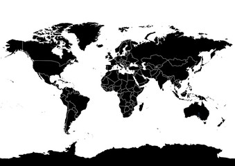 World detailed map with shorelines and national borders. Vector isolated illustration