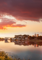 Avignon old bridge against colorful sunset in Provence, France © Tomas Marek