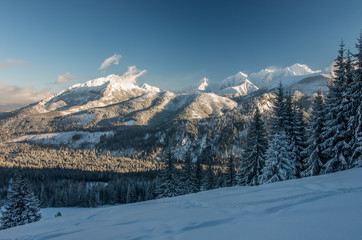 Tatra mountains winter landscape from Rusinowa Poland, Poland