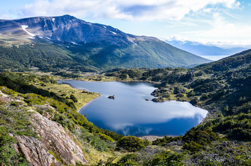 Fototapeta na wymiar View on the lake on the southernmost trek in the world in Dientes de Navarino in Patagonia