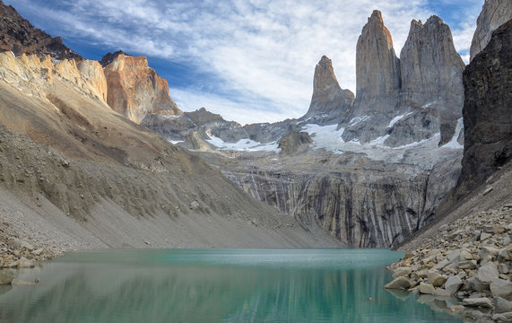 Torres mountains in famous chilean national park Torres del Paine