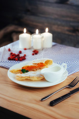 piece of freshly baked pumpkin strudel