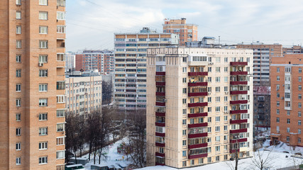 apartment buildings in winter
