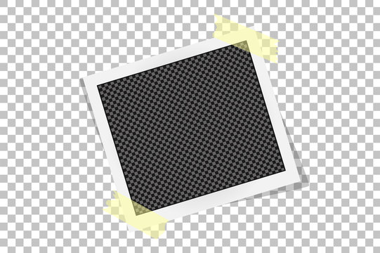 Square frame template on sticky tape with shadows isolated on transparent background. Vector illustration