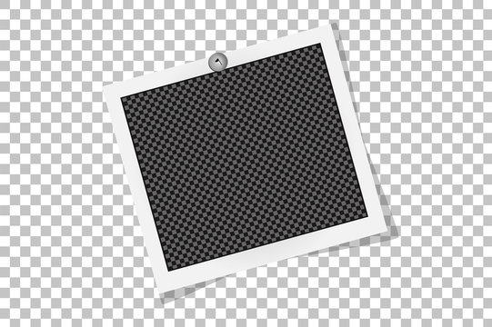 Square frame template on metal pin with shadows isolated on transparent background. Vector illustration