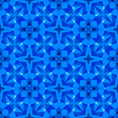 Multicolor geometric pattern in bright blue.