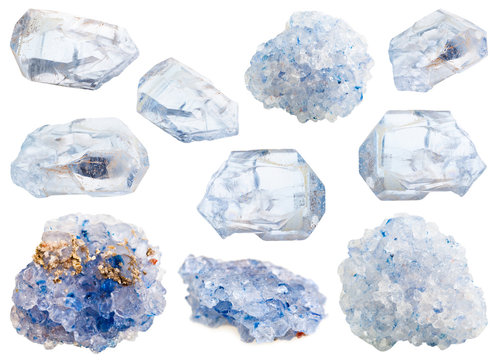 collection of various celestine mineral stones