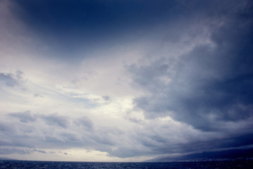 Fantastic view of the sky at sunset with cumulus clouds