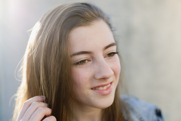 Fototapeta premium Closeup of young woman smiling.