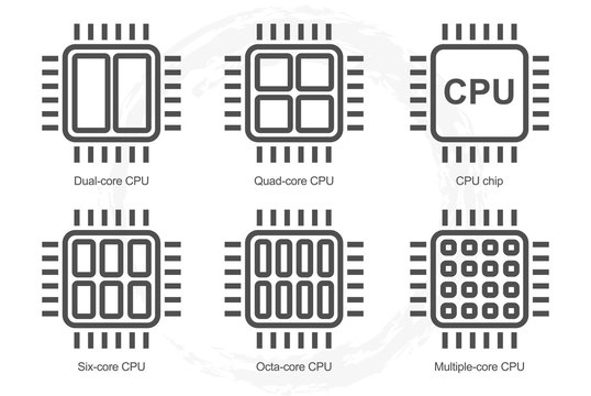 Processor Icon Set. Dual Quad Six Octa core cpu icons. Multi-core processor  line icon. Main element of computer. Vector illustration. Stock Vector |  Adobe Stock