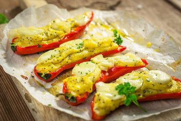 Roasted peppers with polenta and mozzarella