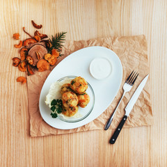 Chickpea falafel balls with vegetables wooden table.