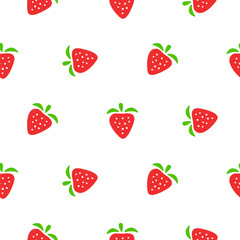Cute strawberry red and white seamless vector pattern. Sweet berry tileable background.